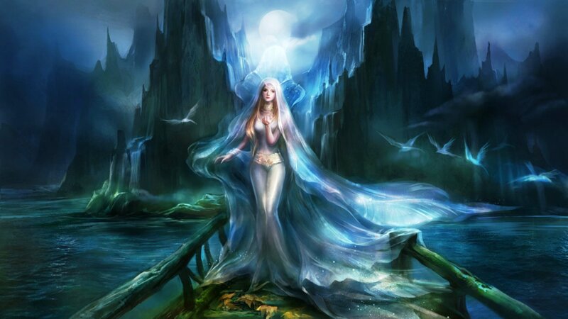 Woman in Flowing Gown — Blue, Dramatic, Night
