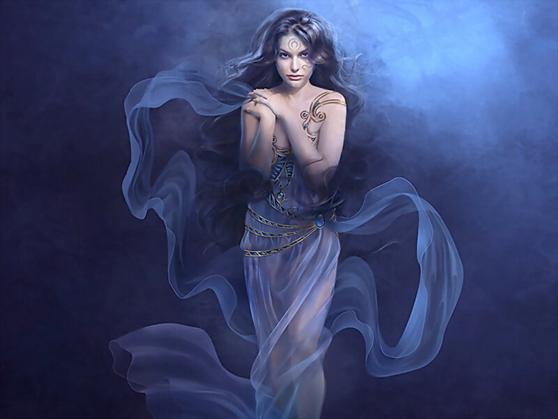 Woman in Flowing Gown — Blue, Dramatic