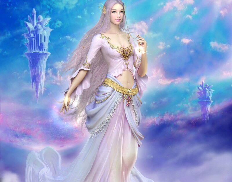 Woman in Flowing Gown — Blue, Ethereal, Digital Art