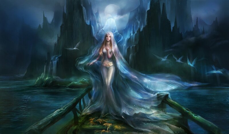 Woman in Flowing Gown — Blue