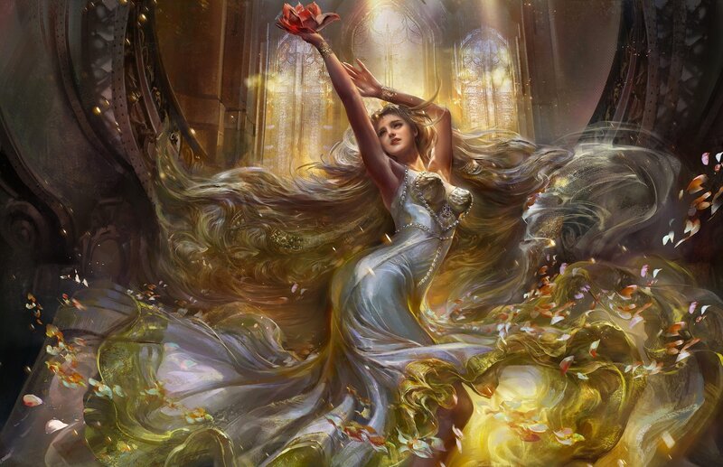 Woman in Flowing Gown — Gold, Dramatic