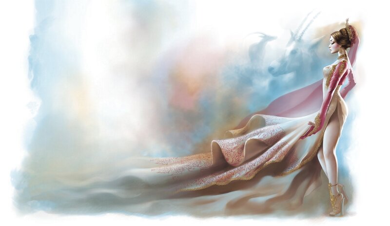 Woman in Flowing Gown — White, Ethereal, Digital Art