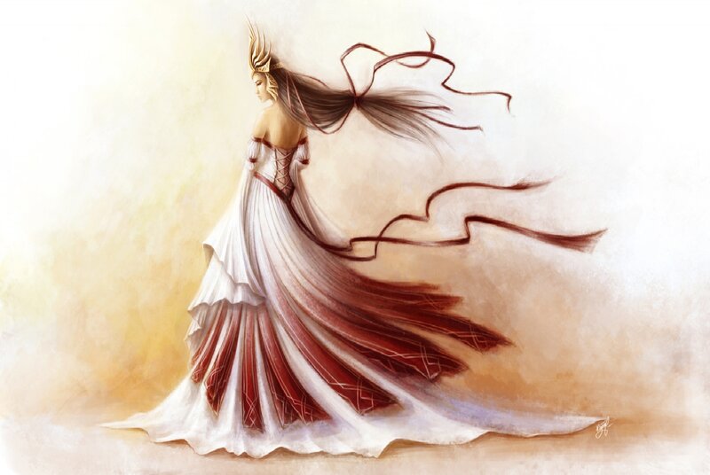 Woman in Flowing Gown — White, Serene, Digital Art