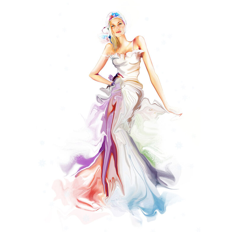 Woman in Flowing Gown — White