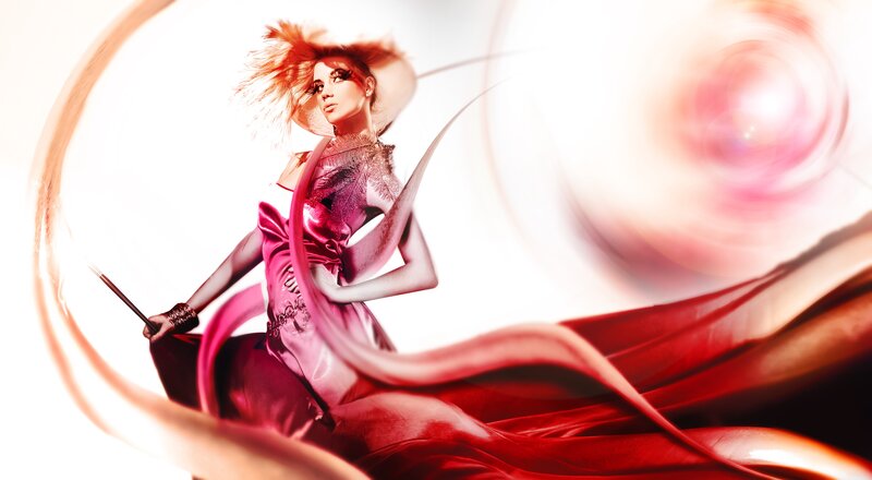 woman in flowing red dress