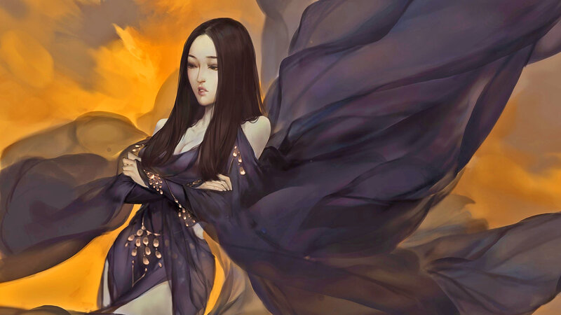 Woman in Flowing Robe — Purple