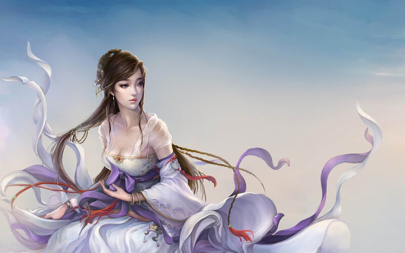 Woman in Flowing Robes — White, Serene