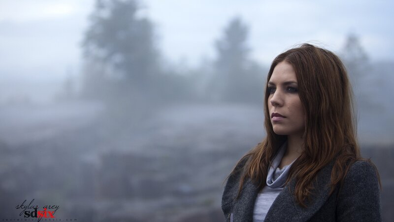 woman in foggy forest