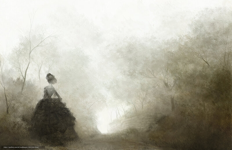 woman in foggy forest