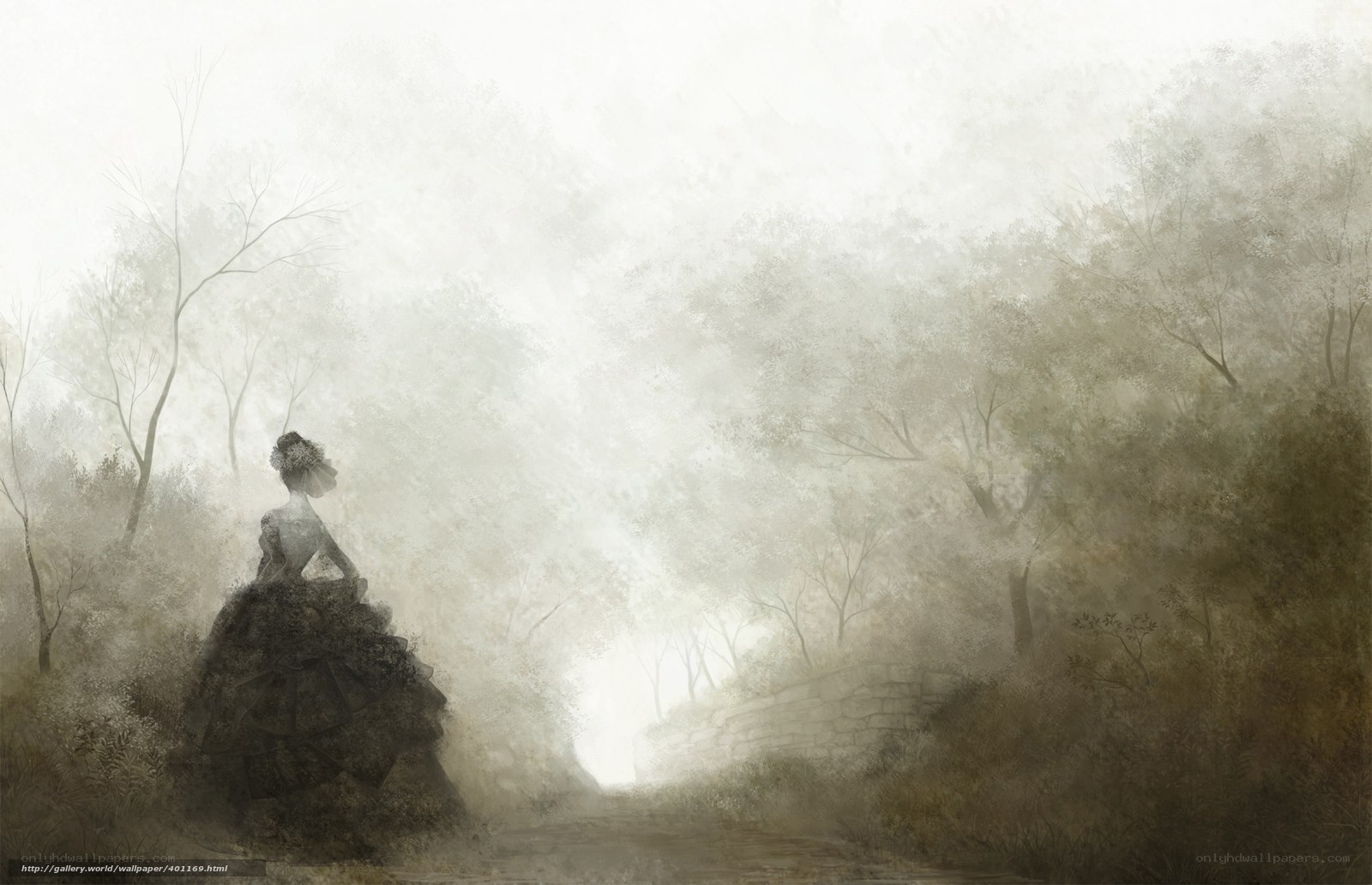 woman in foggy forest