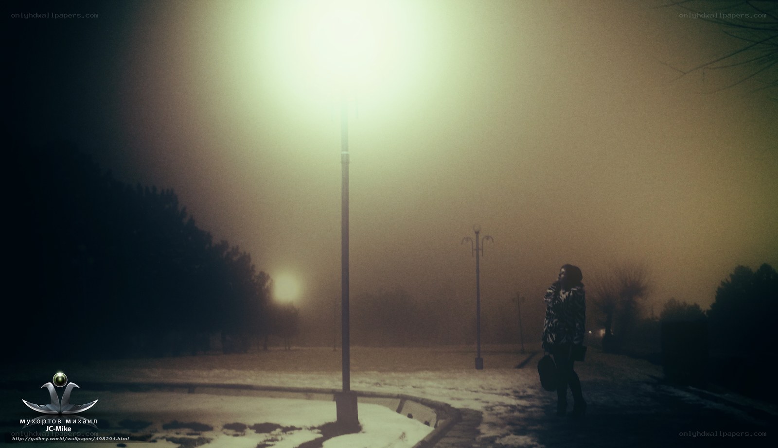 Woman in foggy night