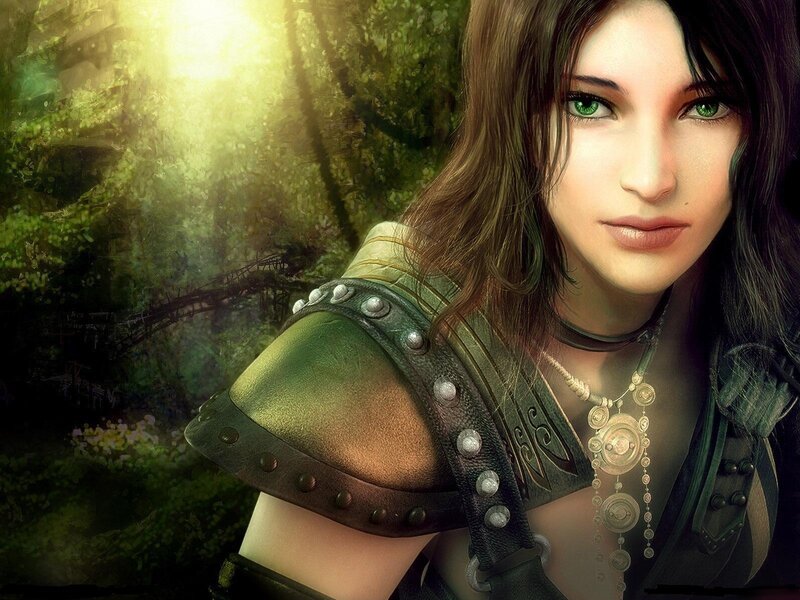 woman in forest armor