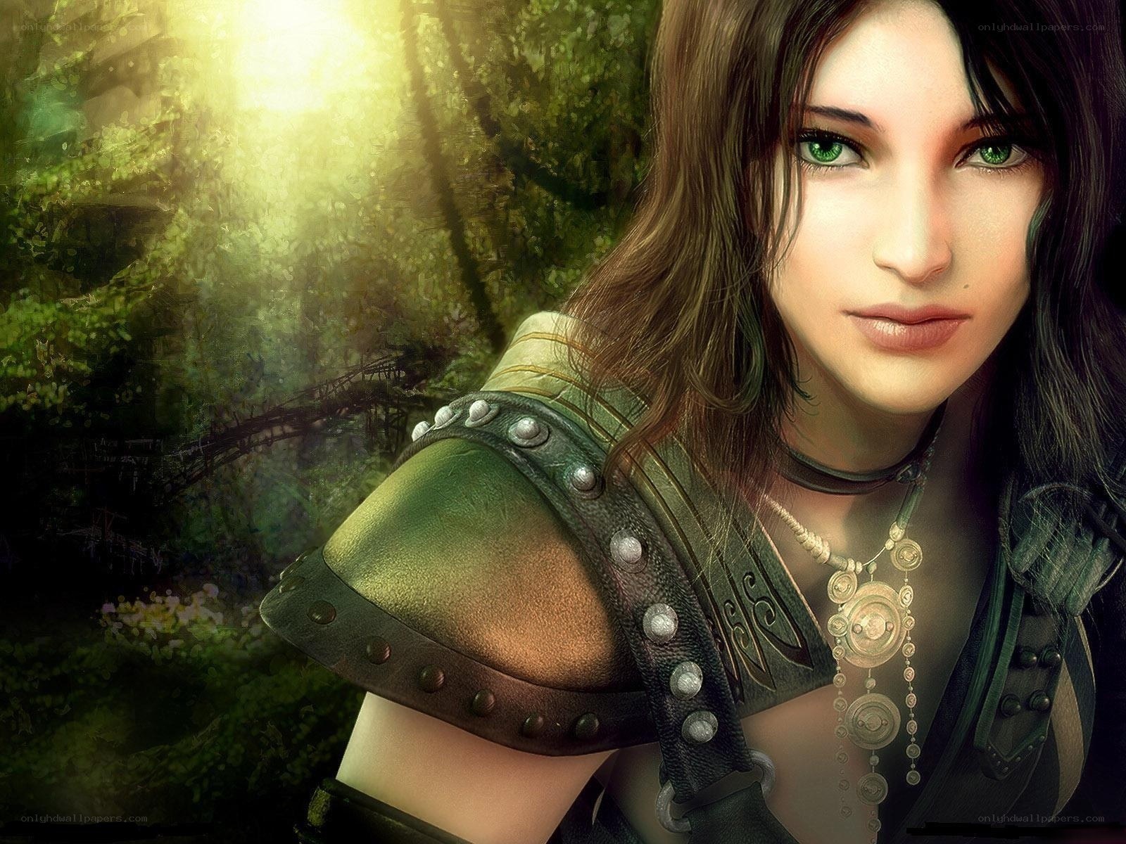 woman in forest armor
