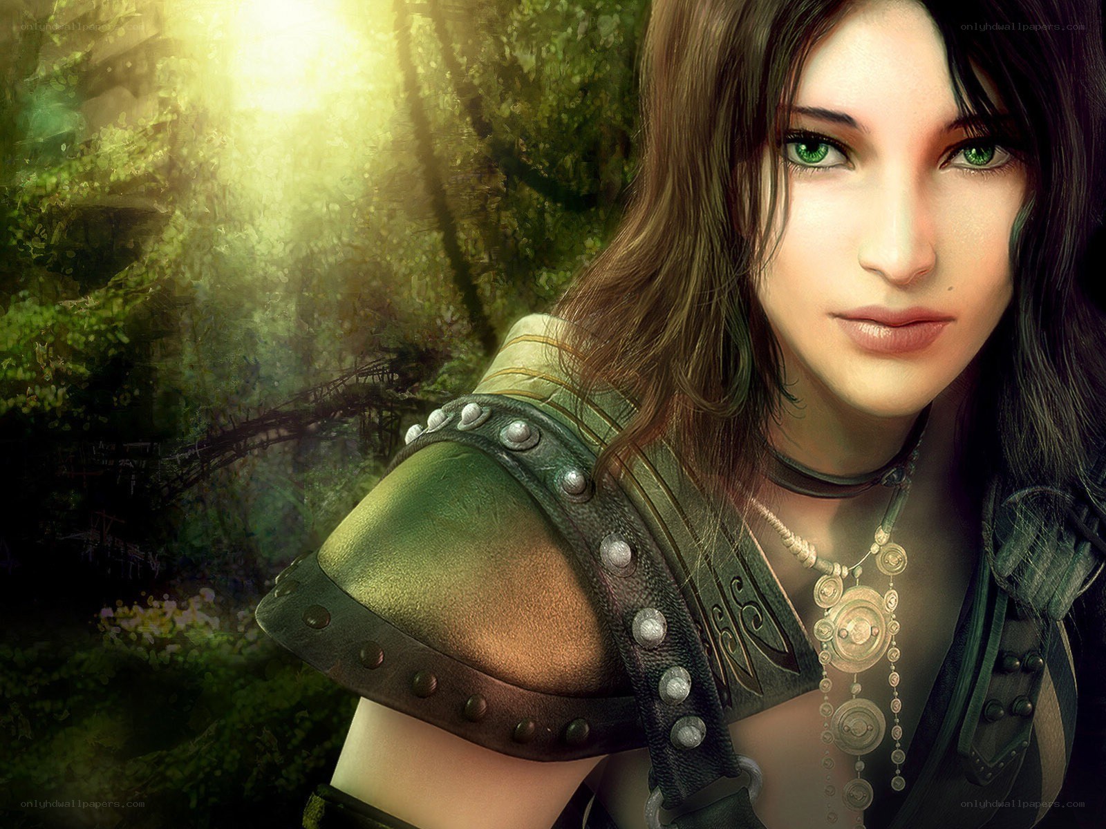 woman in forest armor