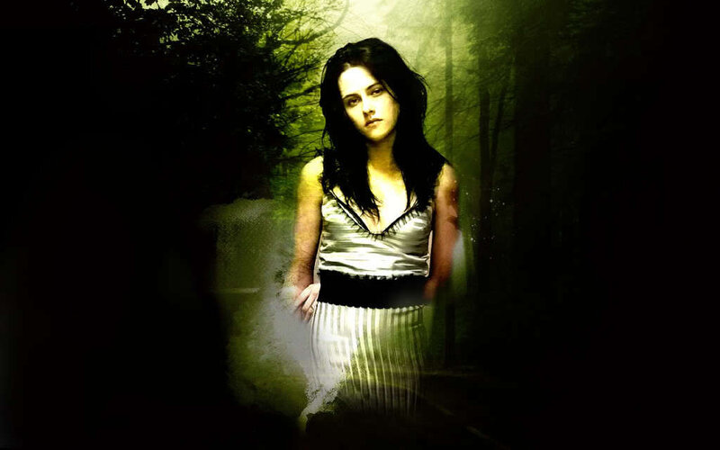 woman in forest at night