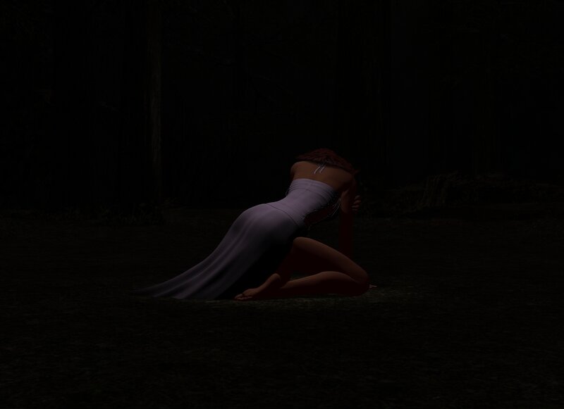 woman in forest at night