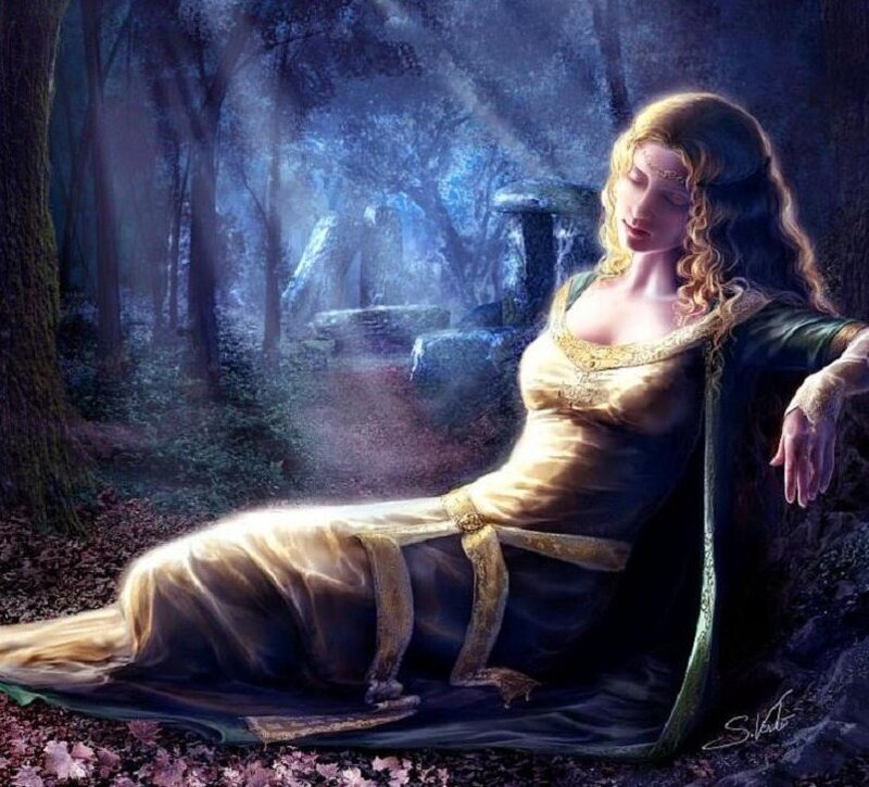 woman in forest at night