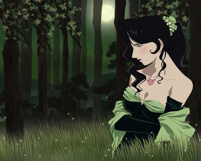 Woman in forest at night