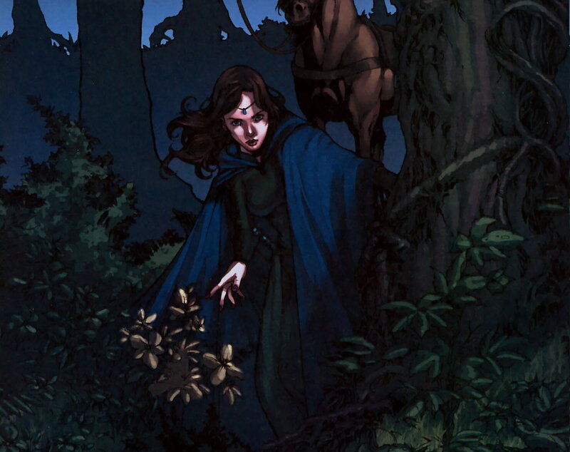 Woman in forest at night