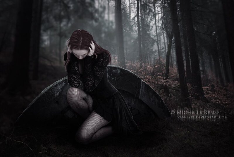 Woman in Forest — Black, Dark, Night