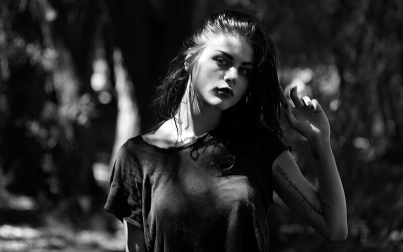 Woman in Forest — Black, Dramatic, Afternoon, Photograph, Tattoo