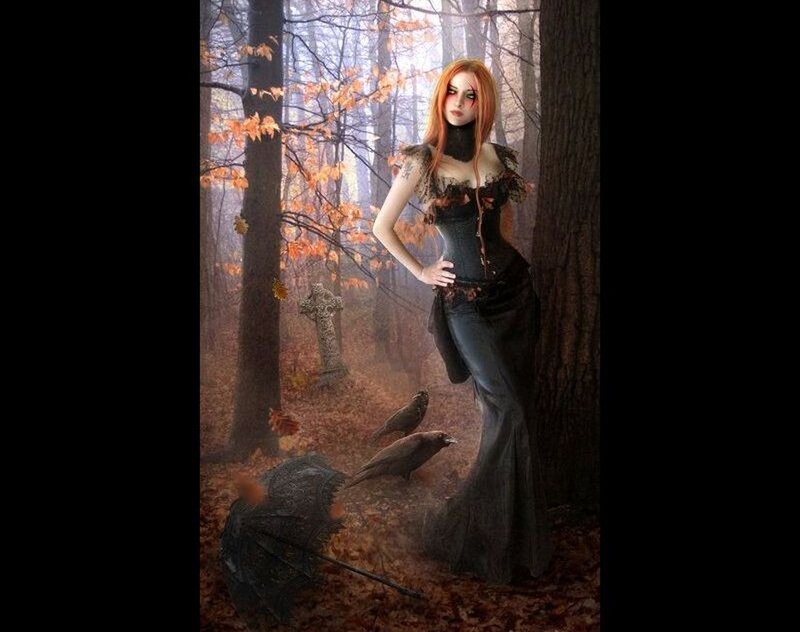 Woman in Forest — Black, Dramatic, Autumn, Digital Art