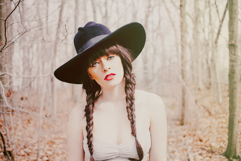 Woman in Forest — Black, Dramatic, Autumn, Photograph, Hat