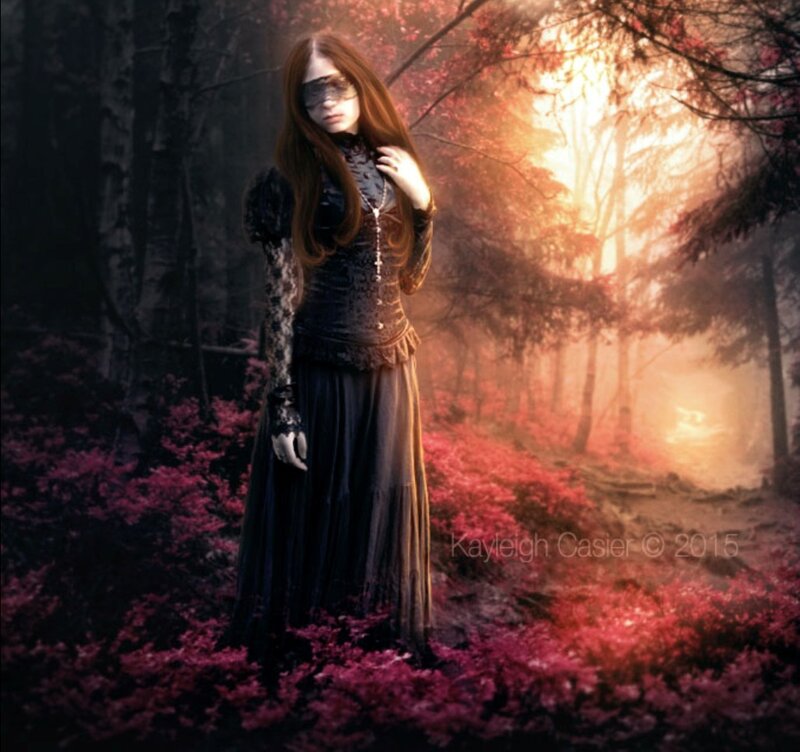 Woman in Forest — Black, Dramatic, Sunset, Digital Art