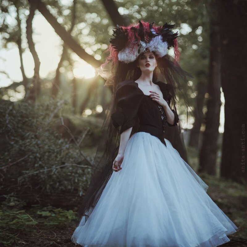 Woman in Forest — Black, Dramatic, Sunset