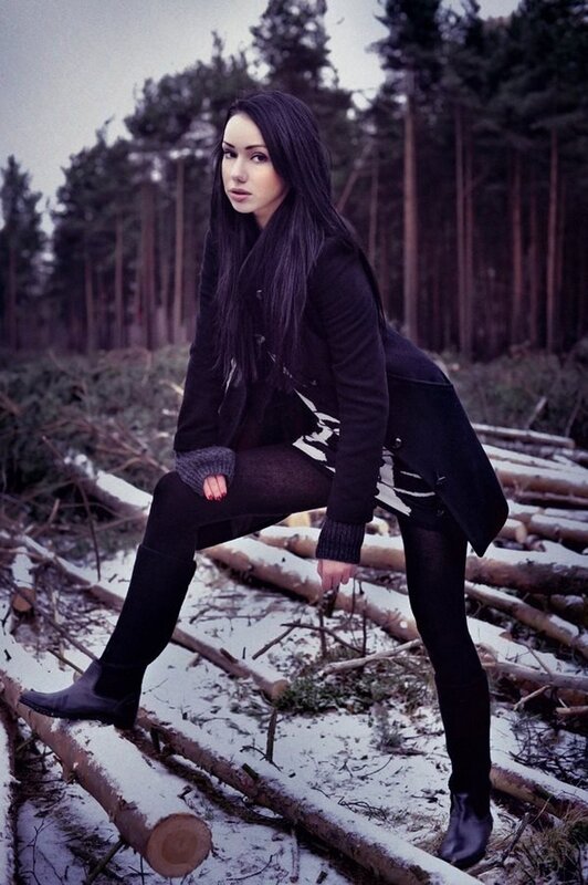 Woman in Forest — Black, Dramatic, Winter