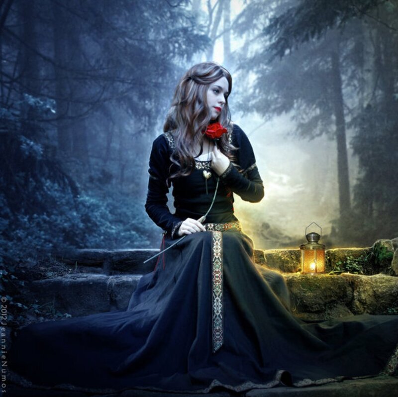 Woman in Forest — Black, Mysterious, Night