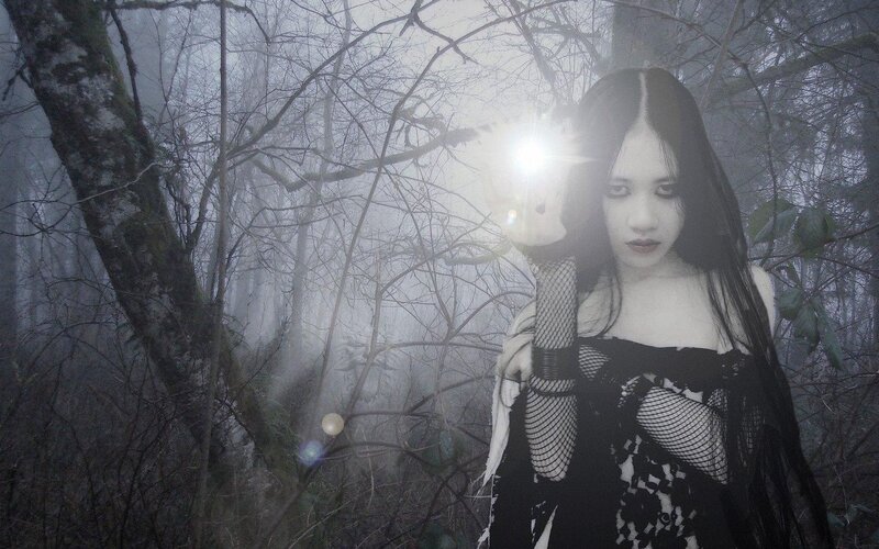 Woman in Forest — Black, Mysterious