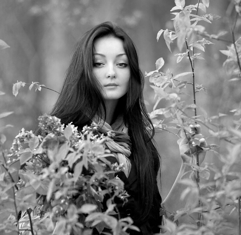 Woman in Forest — Black, Serene, Spring