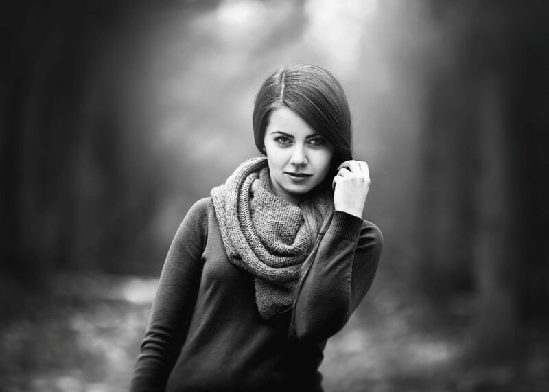 Woman in Forest — Black, Serious