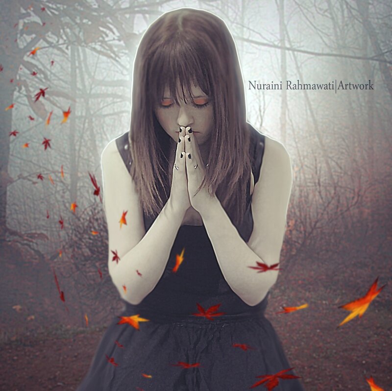 Woman in Forest — Black, Somber, Autumn