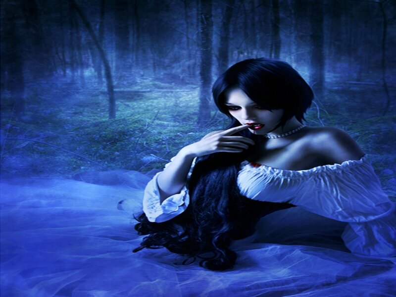 Woman in Forest — Blue, Dark, Night