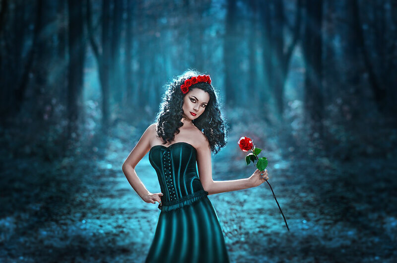Woman in Forest — Blue, Dramatic