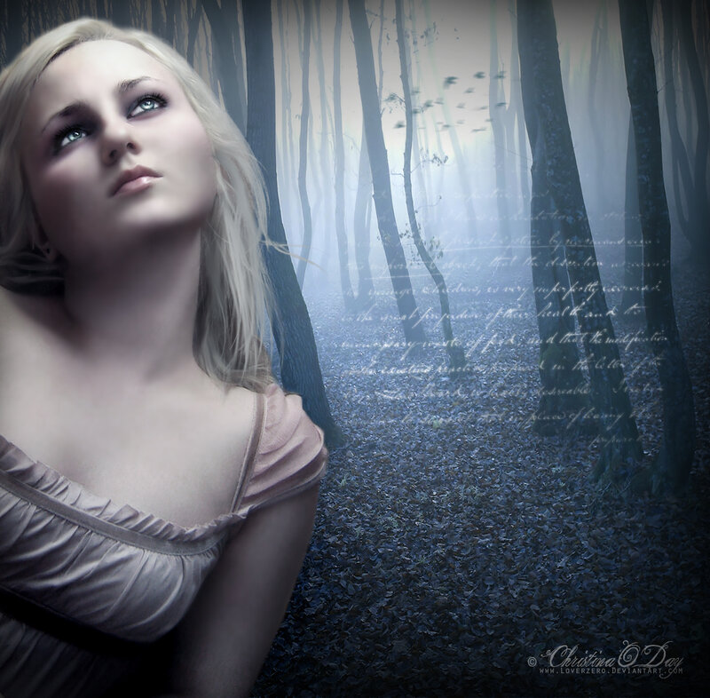 Woman in Forest — Blue, Dreamy, Night