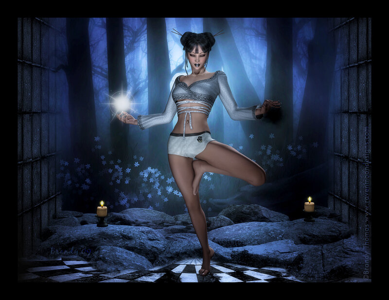 Woman in Forest — Blue, Mystical, Night