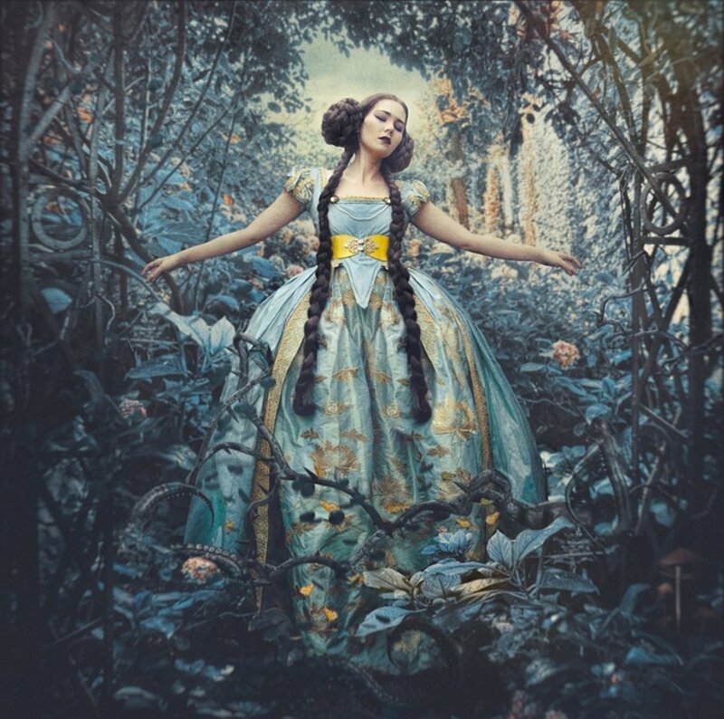 Woman in Forest — Blue, Serene, Digital Art
