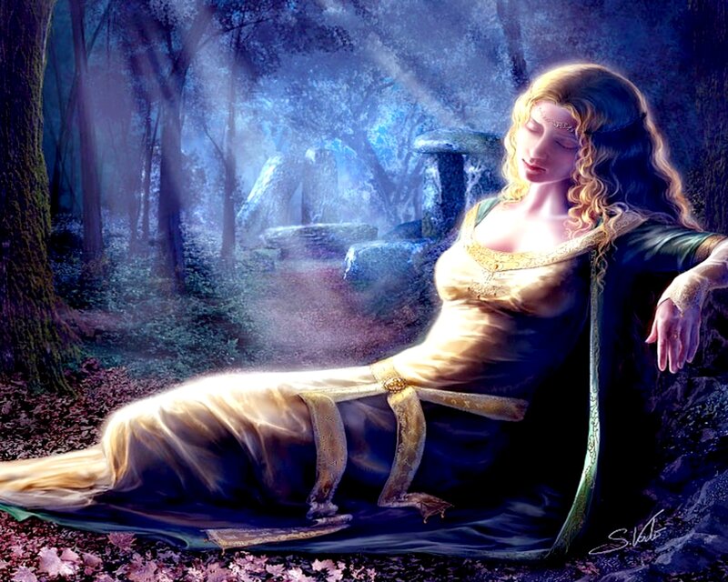 Woman in Forest — Blue, Serene, Night