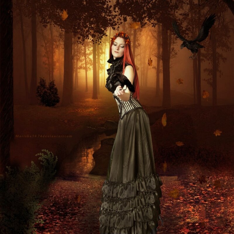 Woman in Forest — Brown, Dramatic, Autumn, Digital Art