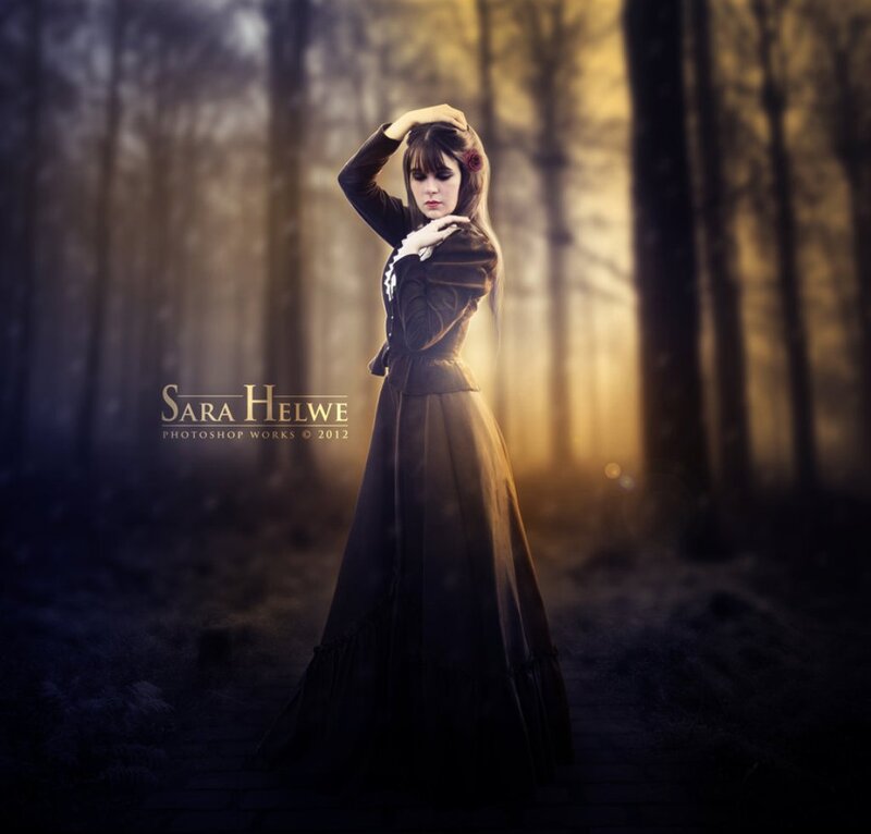 Woman in Forest — Brown, Dramatic, Sunset, Photograph