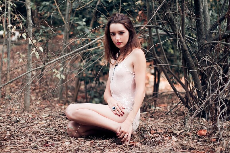 Woman in Forest — Brown, Serene, Autumn, Photograph, Leaves, Branches