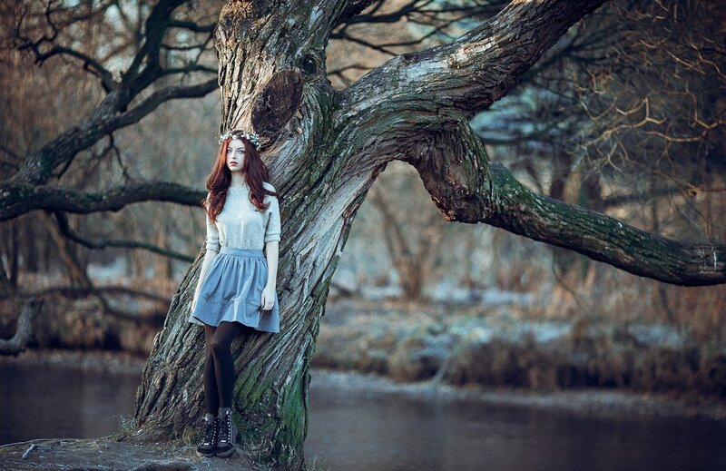 Woman in Forest — Brown, Serene, Autumn, Photograph, Tree