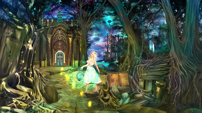 Woman in Forest Clearing — Green, Mystical