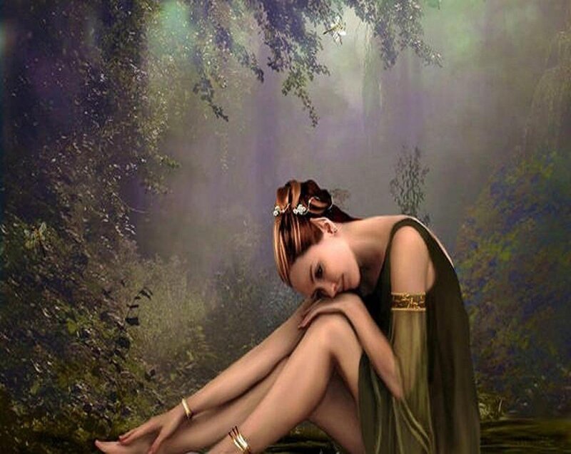 woman in forest contemplation