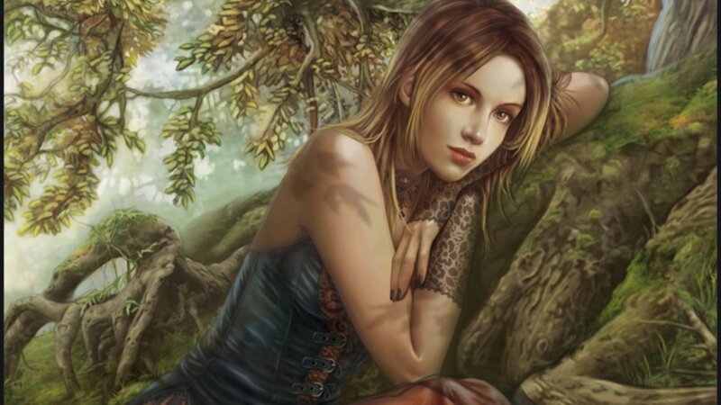 woman in forest corset