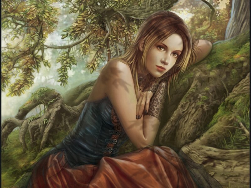 woman in forest corset