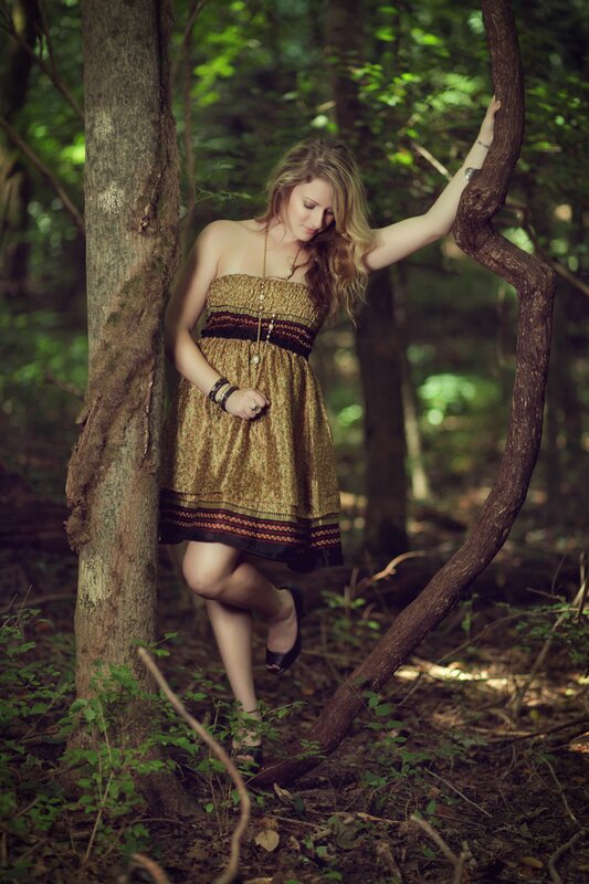 woman in forest dress